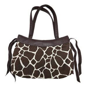 Thirty One Handbag Tote Cowhide Animal Print Brown White Faux Leather Straps